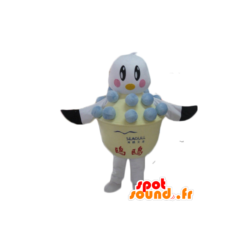 Mascot black and white bird in a tub of ice cream - MASFR24309 - Mascot of birds