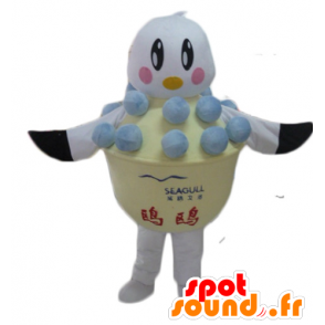 Mascot av svart og hvit fugl i et kar med iskrem - MASFR24309 - Mascot fugler
