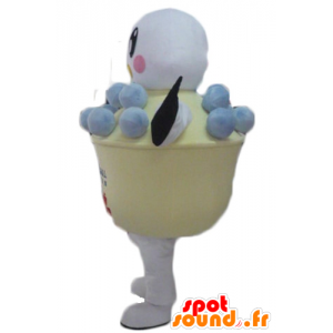 Mascotte d'oiseau blanc et noir, dans un pot de crème glacée - MASFR24309 - Mascotte d'oiseaux