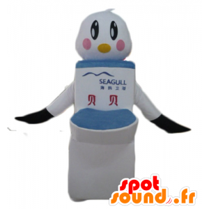 Maskot bílý a černý pták, s obřím WC - MASFR24312 - maskot ptáci