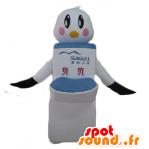 Maskot bílý a černý pták, s obřím WC - MASFR24312 - maskot ptáci