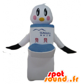 Maskot hvit og svart fugl, med gigantiske toalett - MASFR24312 - Mascot fugler