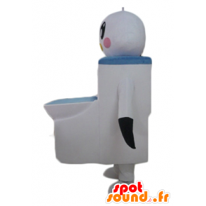 Mascot hvid og sort fugl med kæmpe toiletter - Spotsound maskot