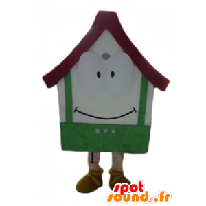 Mascot gigantisk hus, hvit, rød og grønn - MASFR24313 - Maskoter Hus