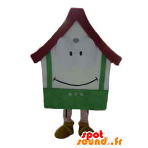 Mascot jättiläinen talo, valkoinen, punainen ja vihreä - MASFR24313 - maskotteja House