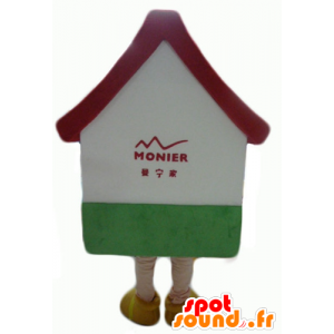 Maskot obří dům, bílá, červená a zelená - MASFR24313 - maskoti dům