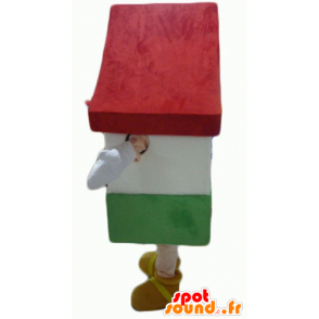 Kæmpe husmaskot, hvid, rød og grøn - Spotsound maskot kostume