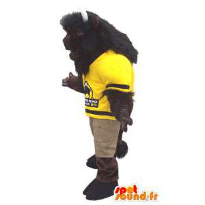 Brun buffalo maskot i gul trøje - Spotsound maskot kostume