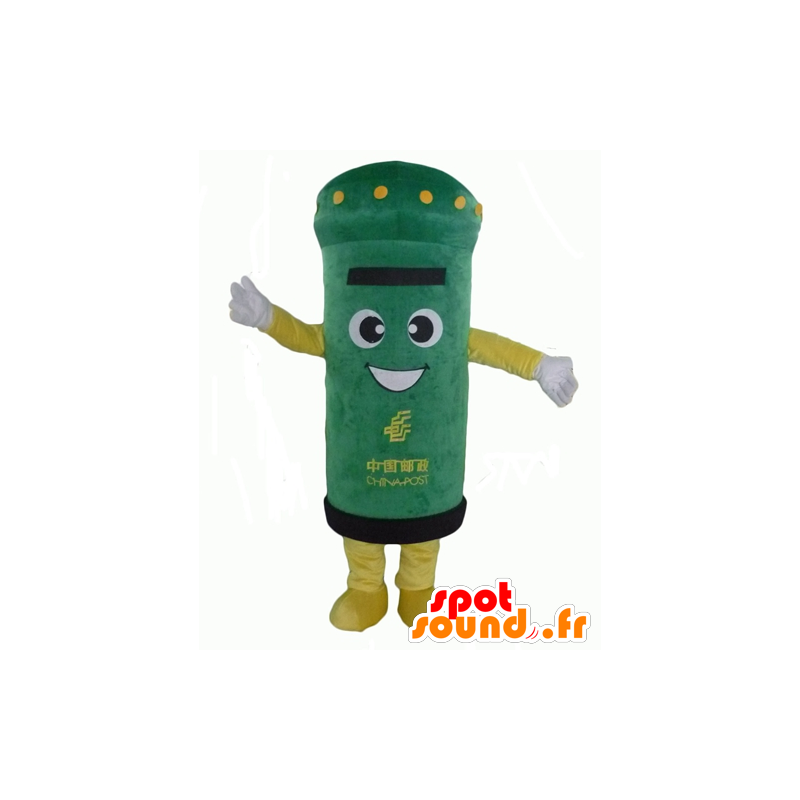 Mascotte box with green and yellow letters, very cheerful - MASFR24322 - Mascots of objects