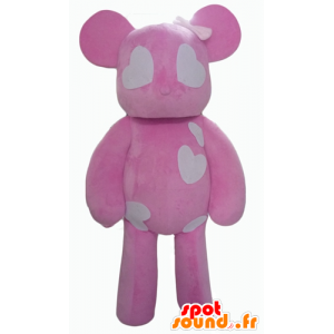 Mascot rosa e branco ursos de peluche com corações - MASFR24324 - mascote do urso