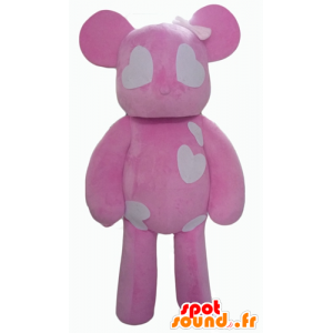 Pink og hvid bamse maskot med hjerter - Spotsound maskot kostume