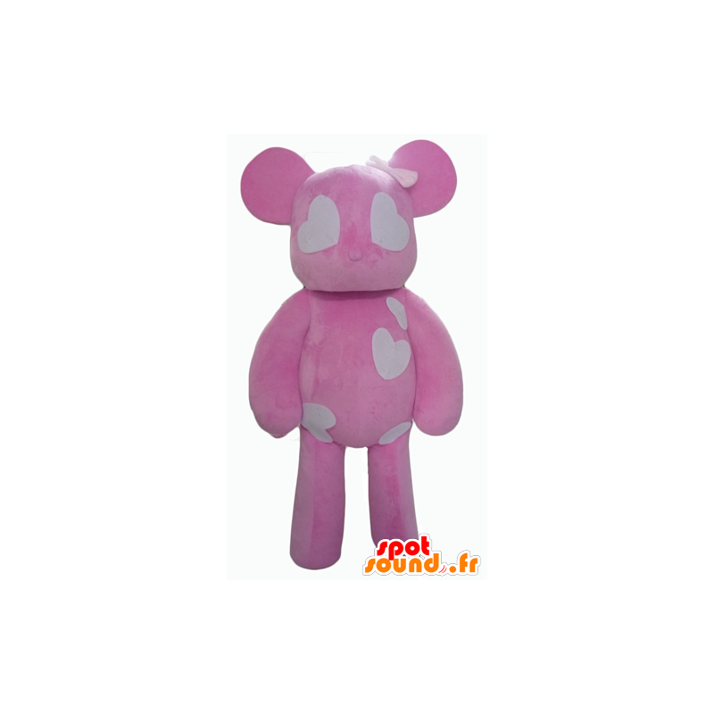 Mascot pink and white teddy bear with hearts - MASFR24324 - Bear mascot