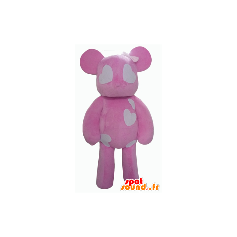 Mascot roze en witte teddy beer met hart - MASFR24324 - Bear Mascot