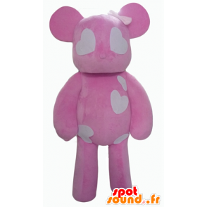 Mascot pink and white teddy bear with hearts - MASFR24324 - Bear mascot