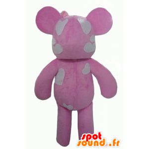 Maskottchen-Rosa und Weiß Teddybär mit Herzen - MASFR24324 - Bär Maskottchen