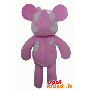 Pink og hvid bamse maskot med hjerter - Spotsound maskot kostume