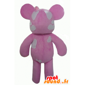 Mascot pink and white teddy bear with hearts - MASFR24324 - Bear mascot