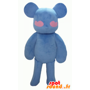 Mascotte de nounours bleu et rose, avec des cœurs - MASFR24325 - Mascotte d'ours