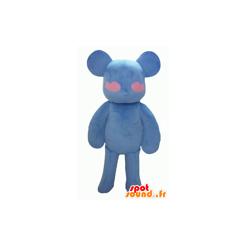 Mascot Teddy blå og rosa, med hjerter - MASFR24325 - bjørn Mascot