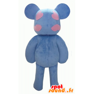 Mascotte de nounours bleu et rose, avec des cœurs - MASFR24325 - Mascotte d'ours