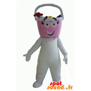 Hvit snømann maskot med en bøtte-formet hodet - MASFR24333 - Ikke-klassifiserte Mascots