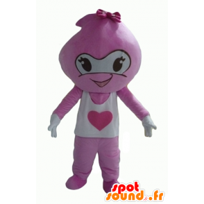 Roze en wit sneeuwman mascotte, leuke en lachend - MASFR24334 - Niet-ingedeelde Mascottes