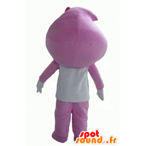 Roze en wit sneeuwman mascotte, leuke en lachend - MASFR24334 - Niet-ingedeelde Mascottes