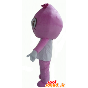 Rosa e branco boneco mascote, bonito e sorrindo - MASFR24334 - Mascotes não classificados