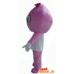 Rosa e branco boneco mascote, bonito e sorrindo - MASFR24334 - Mascotes não classificados