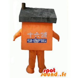 Oranje huis mascotte en grijze reus - MASFR24339 - mascottes Huis