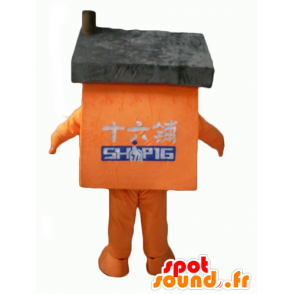 Mascotte de maison orange et grise, géante - MASFR24339 - Mascottes Maison