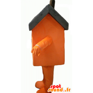 Orange og grå husmaskot, kæmpe - Spotsound maskot kostume