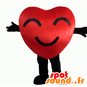 Cuore rosso e nero della mascotte, gigante e sorridente - MASFR24344 - Valentine mascotte