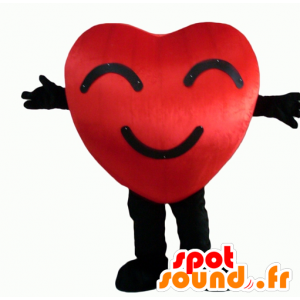 Mascotte de cœur rouge et noir, géant et souriant - MASFR24344 - Mascotte Saint-Valentin