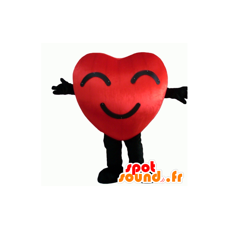 Cuore rosso e nero della mascotte, gigante e sorridente - MASFR24344 - Valentine mascotte