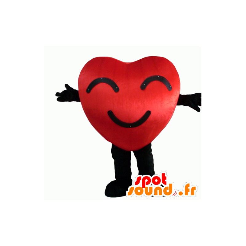 Mascotte de cœur rouge et noir, géant et souriant - MASFR24344 - Mascotte Saint-Valentin