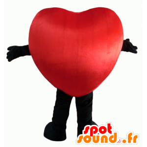 Mascot coração vermelho e preto, gigante e sorrindo - MASFR24344 - mascote dos namorados
