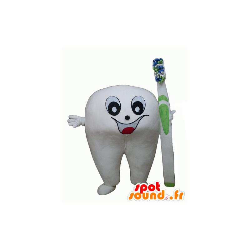 Mascot dente bianco gigante con uno spazzolino da denti - MASFR24348 - Mascotte non classificati