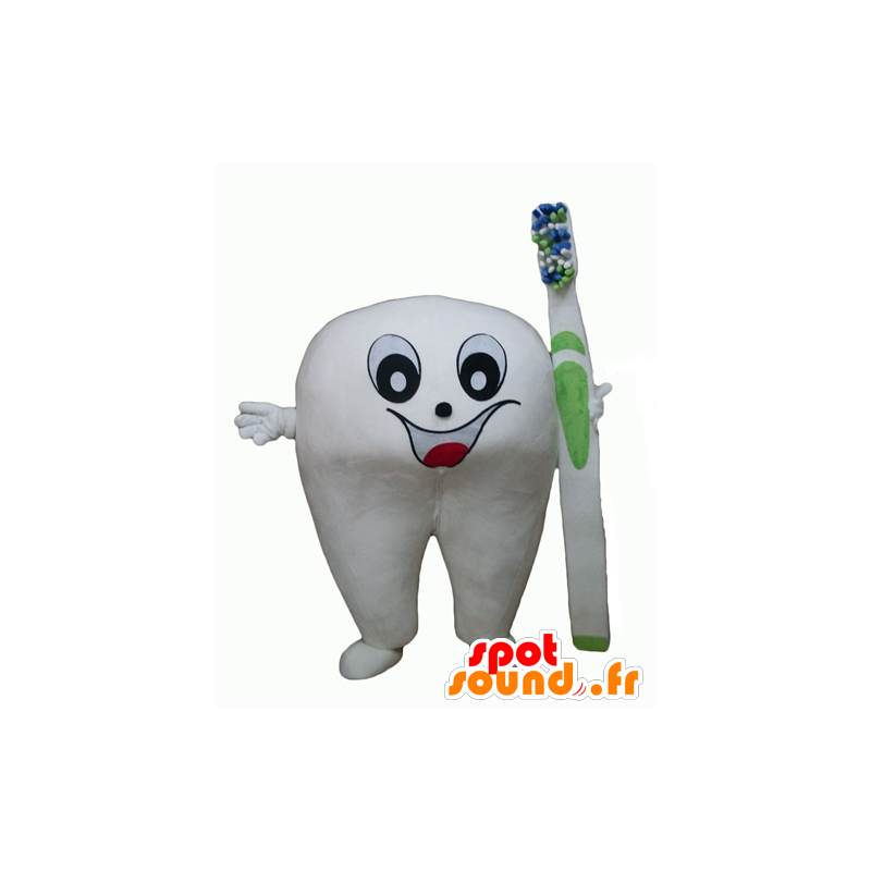 Mascot giant white tooth with a toothbrush - MASFR24348 - Mascots unclassified