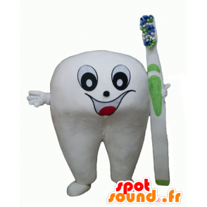 Mascot giant white tooth with a toothbrush - MASFR24348 - Mascots unclassified