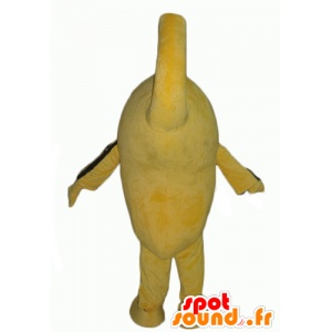 Mascotte d'oiseau, de bonhomme jaune et noir, souriant - MASFR24356 - Mascotte d'oiseaux