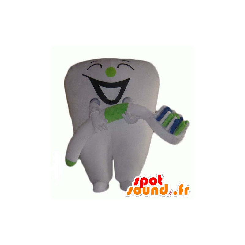 Giant white tooth mascot with a toothbrush - MASFR24359 - Mascots unclassified