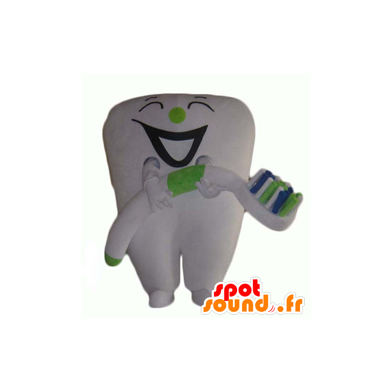 Mascote gigante dente branco com uma escova de dentes - MASFR24359 - Mascotes não classificados