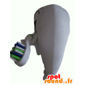 Mascote gigante dente branco com uma escova de dentes - MASFR24359 - Mascotes não classificados