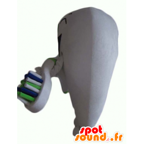 Mascotte de dent blanche géante avec une brosse à dents - MASFR24359 - Mascottes non-classées