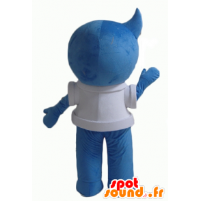 Mascot homem azul, sorrindo, teardrop - MASFR24360 - Mascotes não classificados