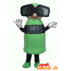 Maskotti vihreä ja musta mies, 3D-lasit - MASFR24366 - Mascottes non-classées