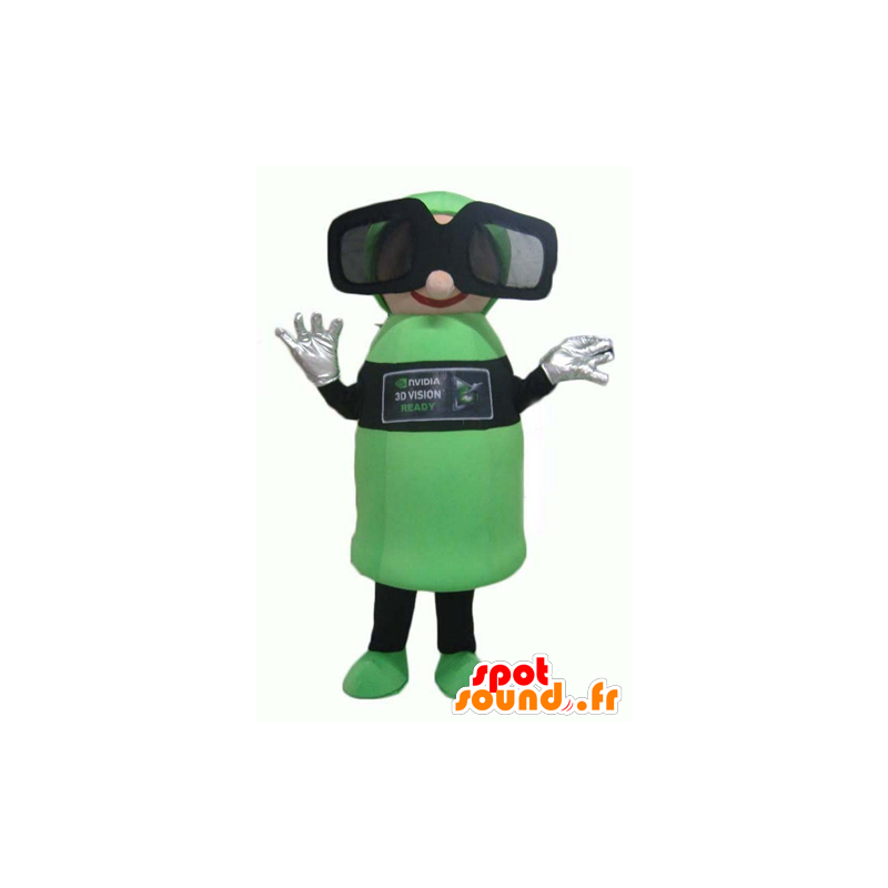 Mascotte de bonhomme vert et noir, avec des lunettes 3D - MASFR24366 - Mascottes non-classées