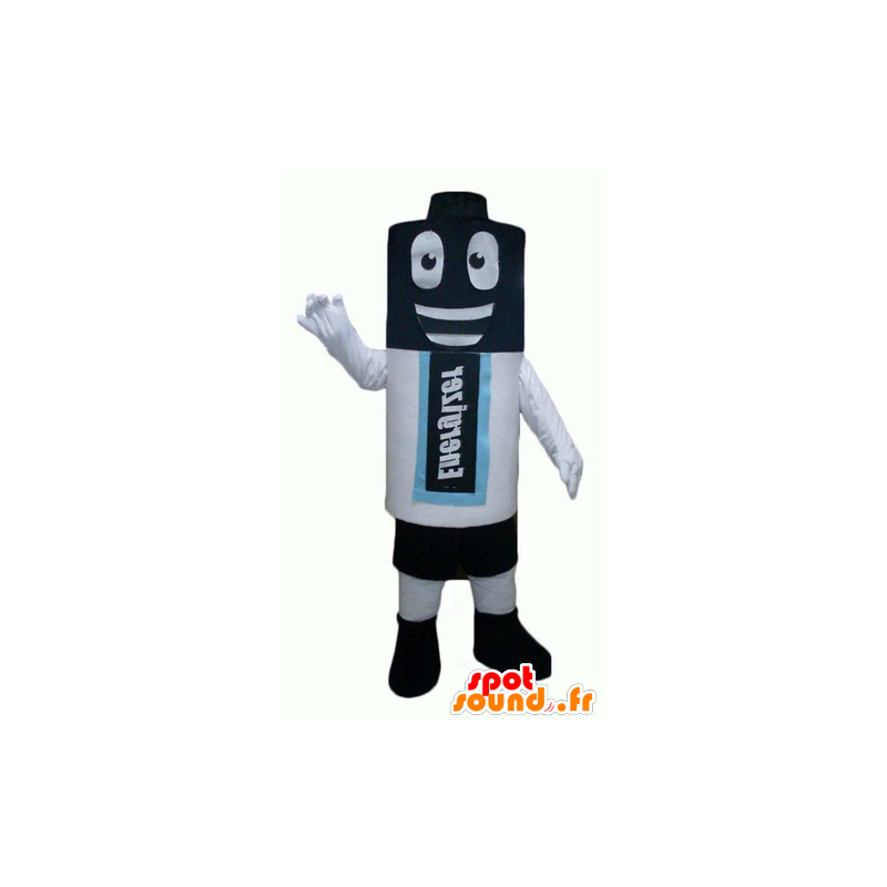 Mascot gigantische batterij, zwart, wit en blauw - MASFR24369 - mascottes objecten