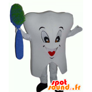 Hvid tand maskot, kæmpe, med en børste - Spotsound maskot